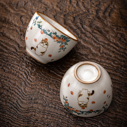 Buddha Stones Cute Cat Butterfly Teacup Kung Fu Tea Cup
