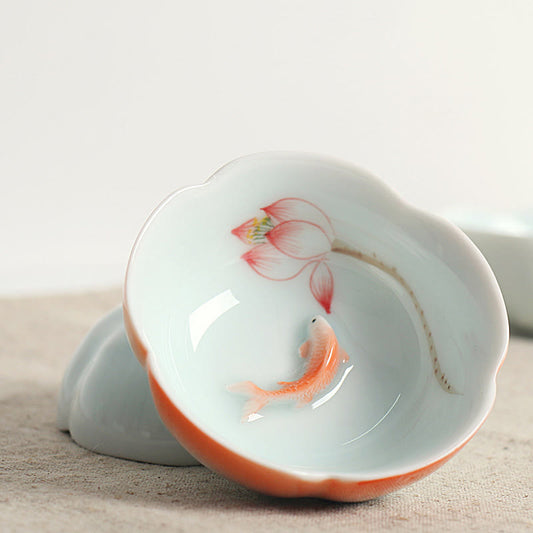 Buddha Stones Koi Fish Lotus Hand Teacup Kung Fu Tea Cup