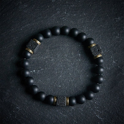 FREE Today: Support and Fortune Natural Frosted Black Onyx Square Lava Rock Bracelet