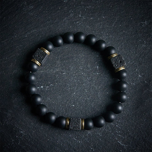 FREE Today: Support and Fortune Natural Frosted Black Onyx Square Lava Rock Bracelet