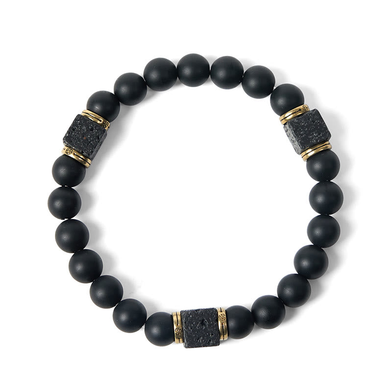 FREE Today: Support and Fortune Natural Frosted Black Onyx Square Lava Rock Bracelet