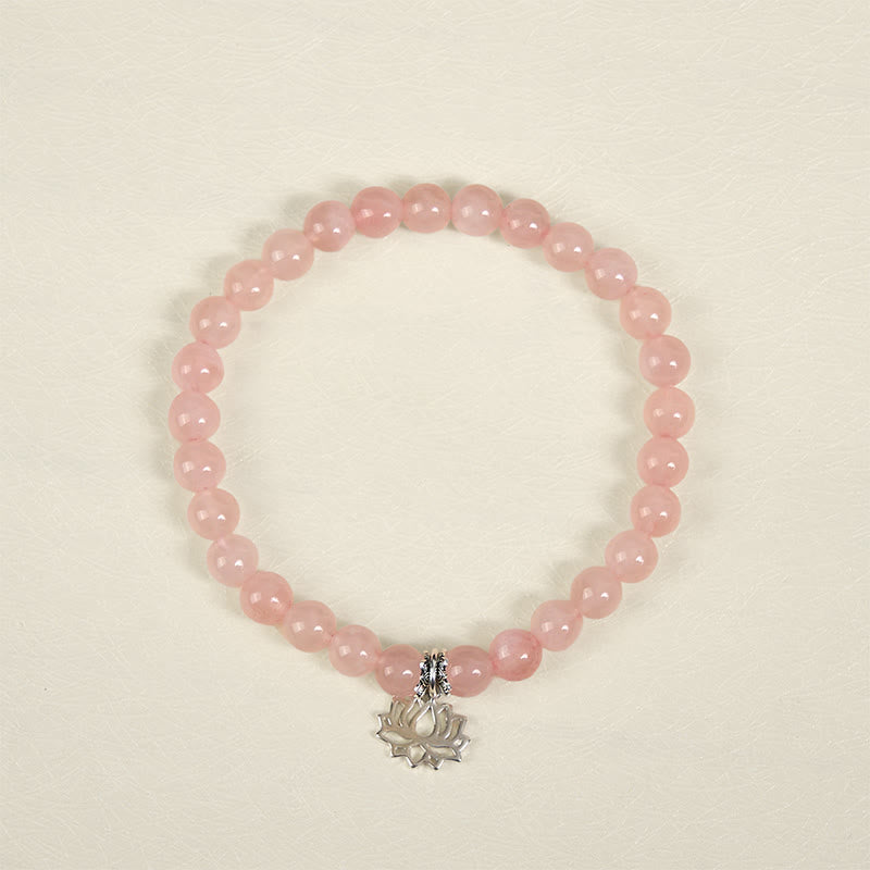 Buddha Stones 925 Sterling Silver Lotus Design Natural Pink Crystal Soothing Bracelet