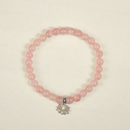 Buddha Stones 925 Sterling Silver Lotus Design Natural Pink Crystal Soothing Bracelet