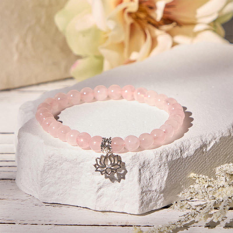 Buddha Stones 925 Sterling Silver Lotus Design Natural Pink Crystal Soothing Bracelet