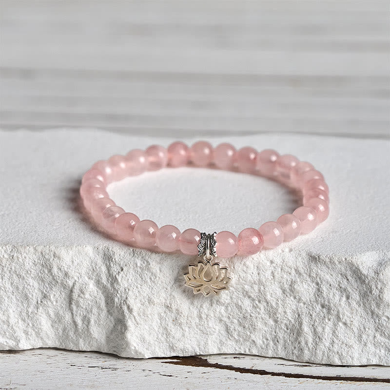Buddha Stones 925 Sterling Silver Lotus Design Natural Pink Crystal Soothing Bracelet