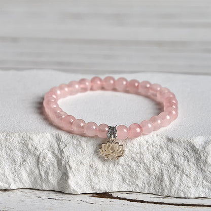 Buddha Stones 925 Sterling Silver Lotus Design Natural Pink Crystal Soothing Bracelet