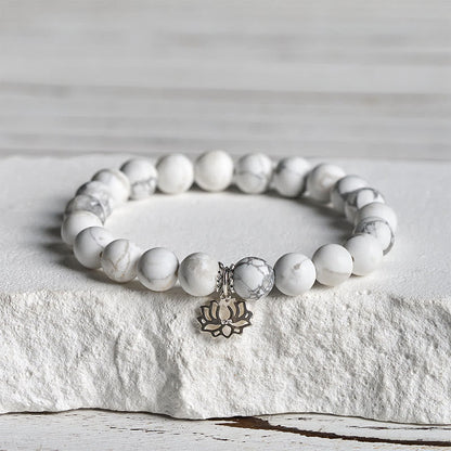 Buddha Stones 925 Sterling Silver Lotus Design Natural White Turquoise Wealth Bracelet