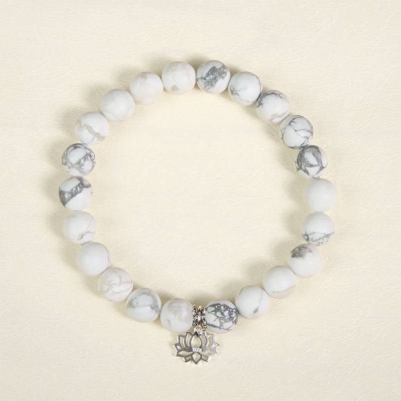 Buddha Stones 925 Sterling Silver Lotus Design Natural White Turquoise Wealth Bracelet