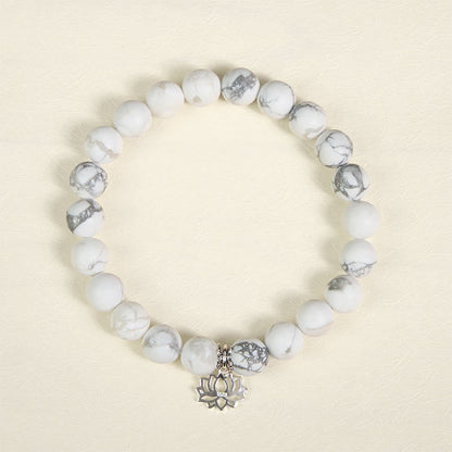 Buddha Stones 925 Sterling Silver Lotus Design Natural White Turquoise Wealth Bracelet