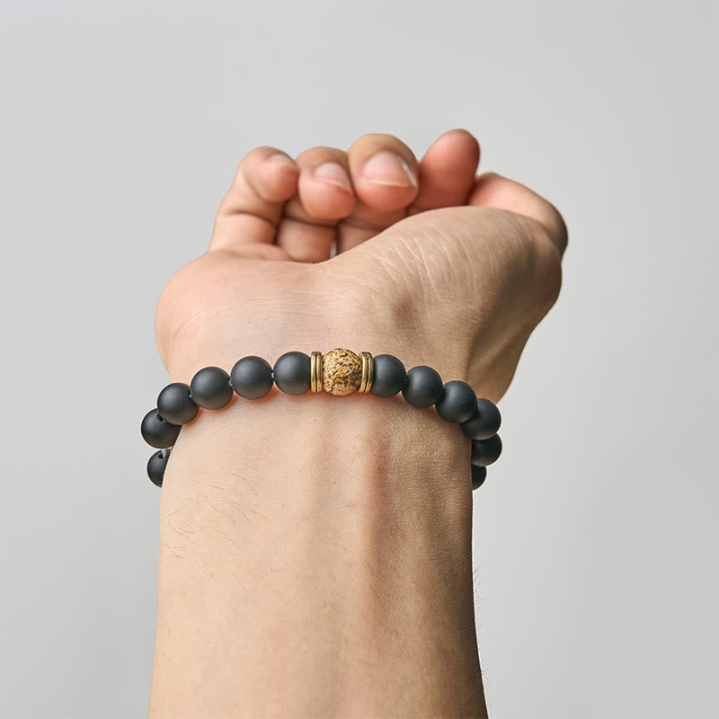 FREE Today: Fortune and Protection Natural Frosted Black Onyx Picture Jasper Bracelet