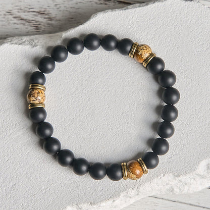 FREE Today: Fortune and Protection Natural Frosted Black Onyx Picture Jasper Bracelet