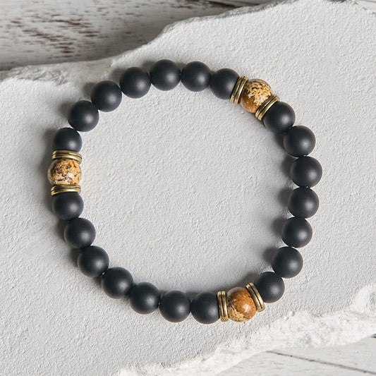 FREE Today: Fortune and Protection Natural Frosted Black Onyx Picture Jasper Bracelet
