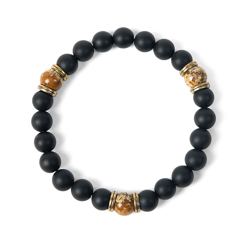 FREE Today: Fortune and Protection Natural Frosted Black Onyx Picture Jasper Bracelet