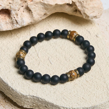 FREE Today: Fortune and Protection Natural Frosted Black Onyx Picture Jasper Bracelet