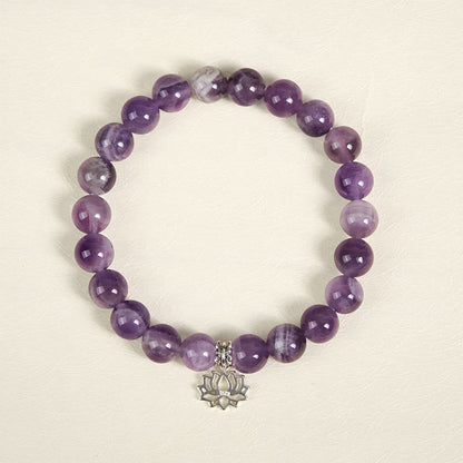 Buddha Stones 925 Sterling Silver Amethyst Lotus Design Natural Balance Bead Bracelet