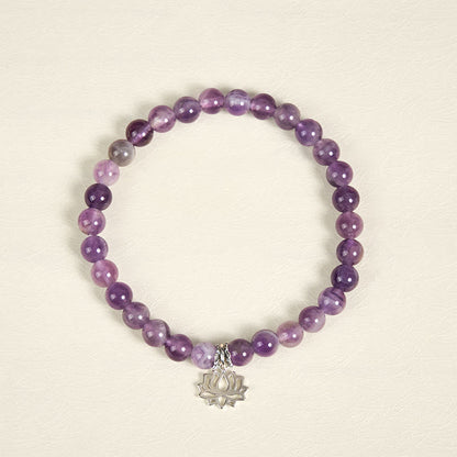 Buddha Stones 925 Sterling Silver Amethyst Lotus Design Natural Balance Bead Bracelet
