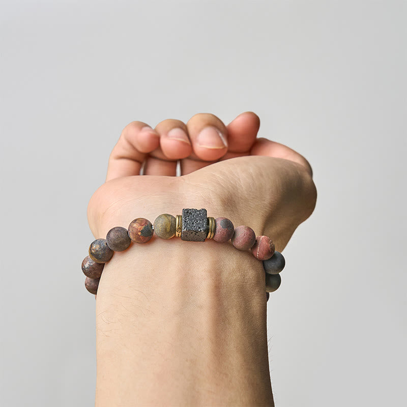 FREE Today: Courage Energy Natural Picasso Jasper Square Lava Rock Bracelet