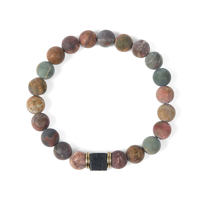 FREE Today: Courage Energy Natural Picasso Jasper Square Lava Rock Bracelet