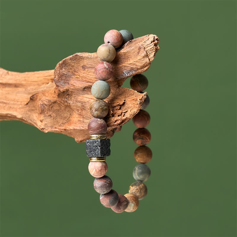 FREE Today: Courage Energy Natural Picasso Jasper Square Lava Rock Bracelet
