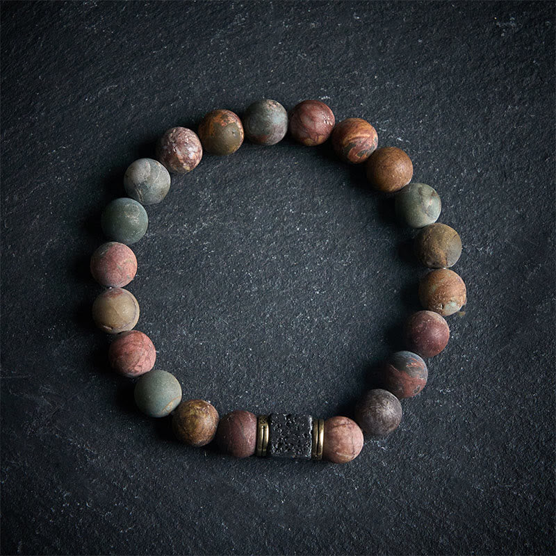 FREE Today: Courage Energy Natural Picasso Jasper Square Lava Rock Bracelet