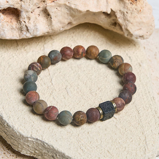 FREE Today: Courage Energy Natural Picasso Jasper Square Lava Rock Bracelet