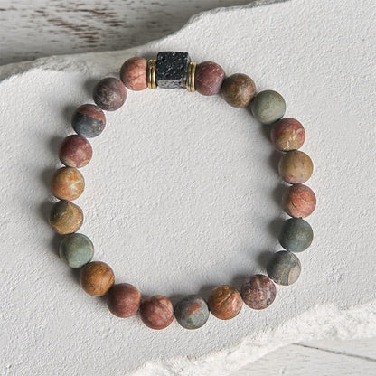 FREE Today: Courage Energy Natural Picasso Jasper Square Lava Rock Bracelet