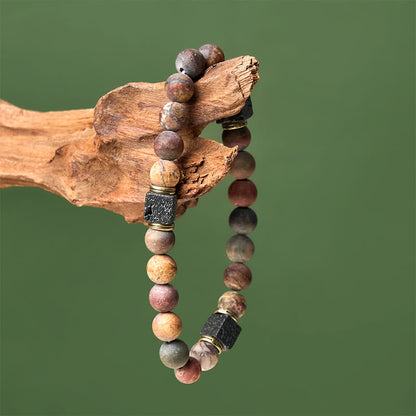 Buddha Stones Natural Picasso Jasper Square Lava Rock Positive Bracelet