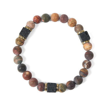 Buddha Stones Natural Picasso Jasper Square Lava Rock Positive Bracelet