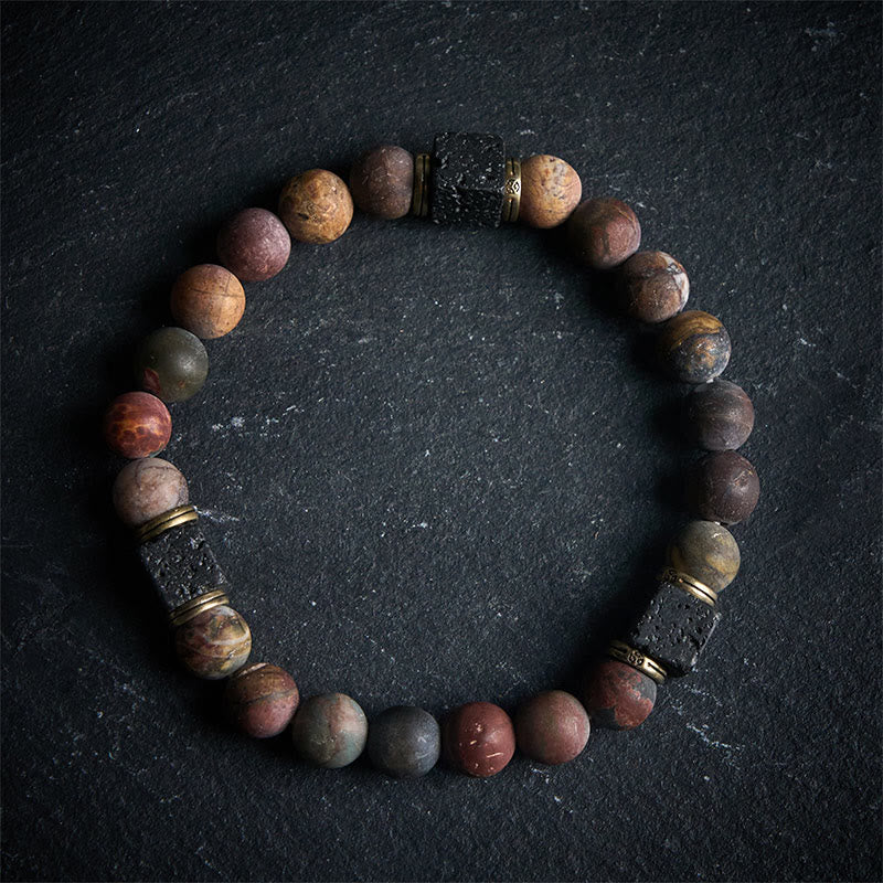 Buddha Stones Natural Picasso Jasper Square Lava Rock Positive Bracelet