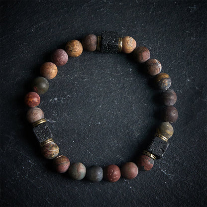 Buddha Stones Natural Picasso Jasper Square Lava Rock Positive Bracelet
