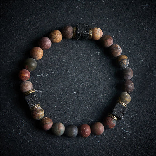 Buddha Stones Natural Picasso Jasper Square Lava Rock Positive Bracelet