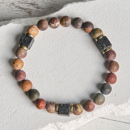 Buddha Stones Natural Picasso Jasper Square Lava Rock Positive Bracelet