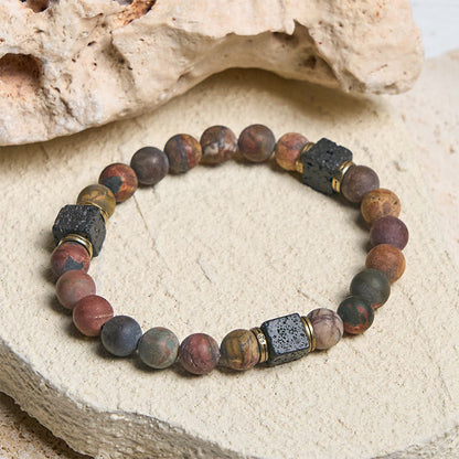 Buddha Stones Natural Picasso Jasper Square Lava Rock Positive Bracelet