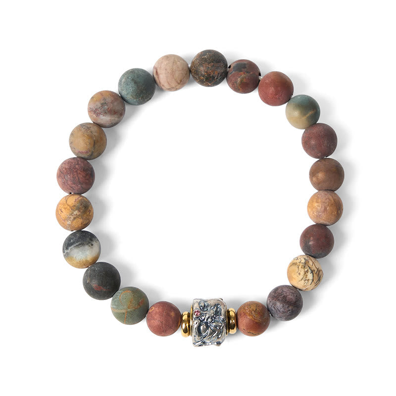 Buddha Stones Natural Picasso Jasper Buddha Face Energy Bracelet