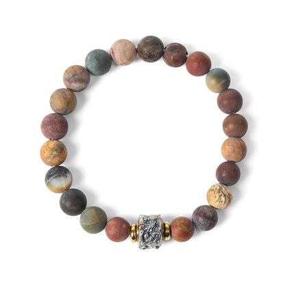 Buddha Stones Natural Picasso Jasper Buddha Face Energy Bracelet