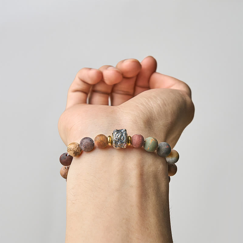 Buddha Stones Natural Picasso Jasper Buddha Face Energy Bracelet