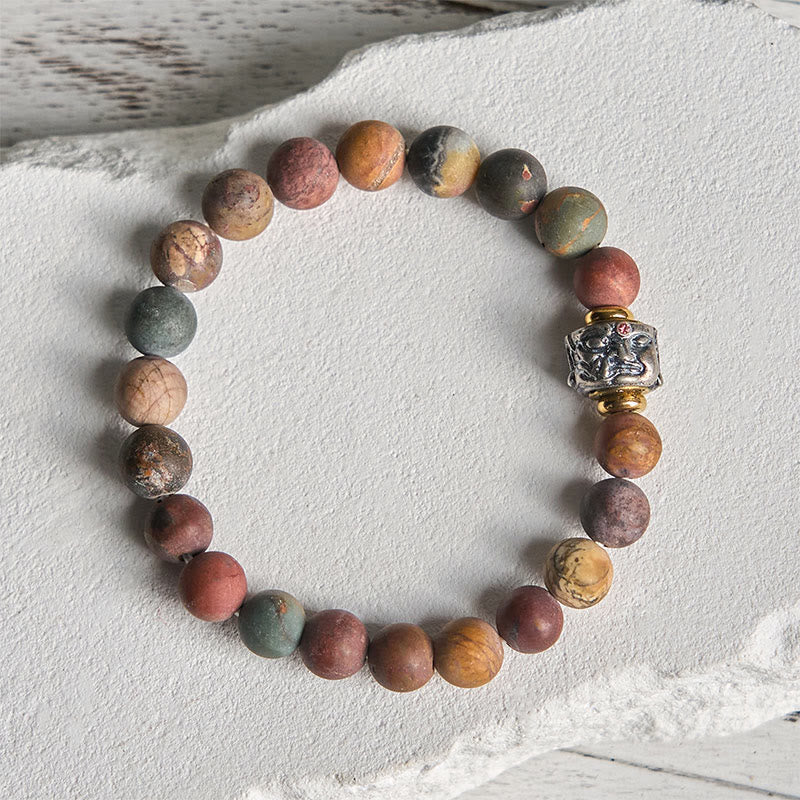 Buddha Stones Natural Picasso Jasper Buddha Face Energy Bracelet
