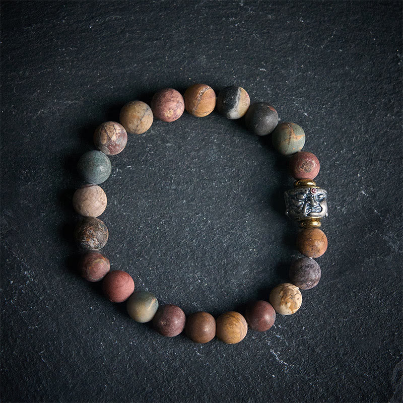 Buddha Stones Natural Picasso Jasper Buddha Face Energy Bracelet