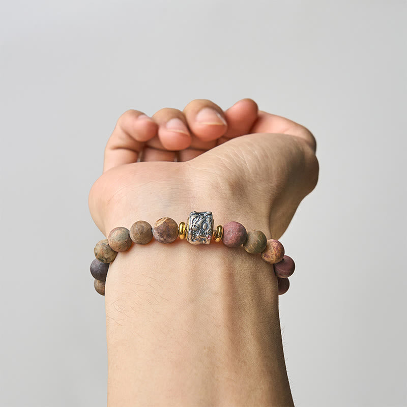 Buddha Stones Natural Picasso Jasper Buddha Face Energy Bracelet