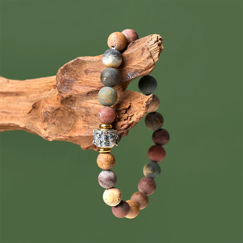 Buddha Stones Natural Picasso Jasper Buddha Face Energy Bracelet