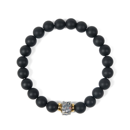 Buddha Stones Natural Frosted Black Onyx Buddha Face Support Bracelet