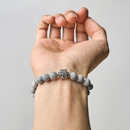 Buddha Stones Natural Frosted Grey Jasper Buddha Face Healing Protection Bracelet