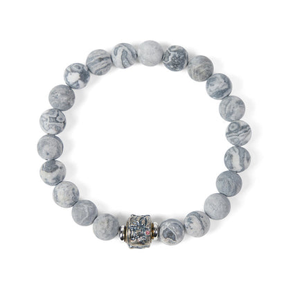 Buddha Stones Natural Frosted Grey Jasper Buddha Face Healing Protection Bracelet