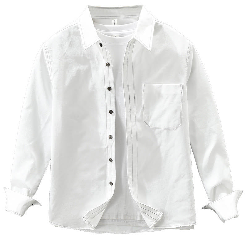 Buddha Stones Commute Buttons Long Sleeve Plain Shirt Men Clothing With Pocket