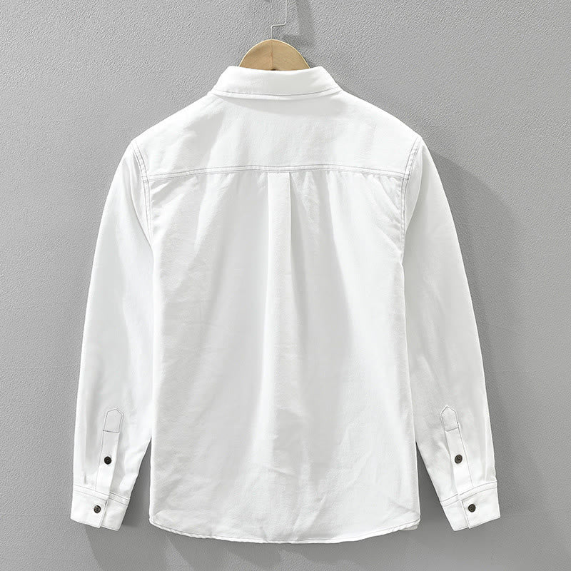 Buddha Stones Commute Buttons Long Sleeve Plain Shirt Men Clothing With Pocket