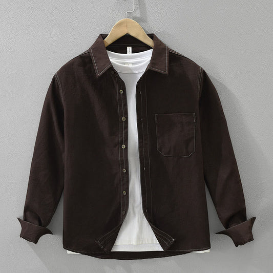 Buddha Stones Commute Buttons Long Sleeve Plain Shirt Men Clothing With Pocket