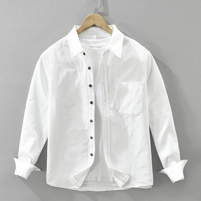 Buddha Stones Commute Buttons Long Sleeve Plain Shirt Men Clothing With Pocket
