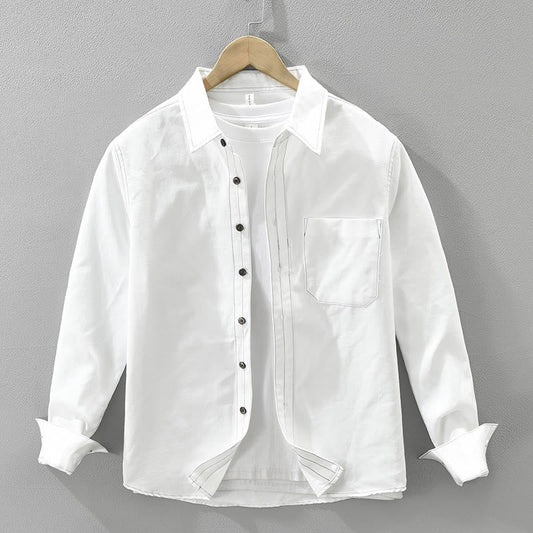 Buddha Stones Commute Buttons Long Sleeve Plain Shirt Men Clothing With Pocket