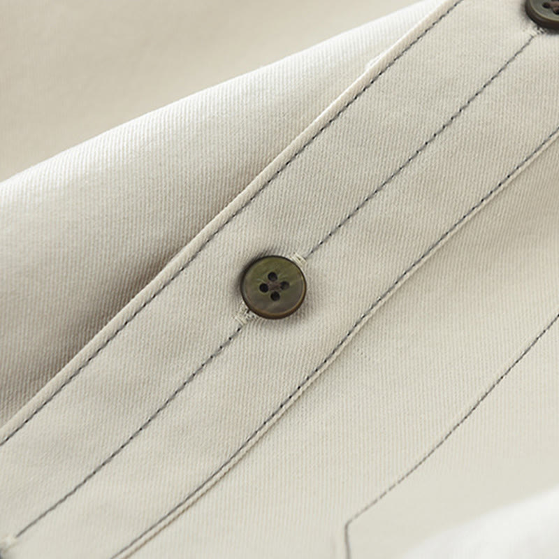 Buddha Stones Commute Buttons Long Sleeve Plain Shirt Men Clothing With Pocket