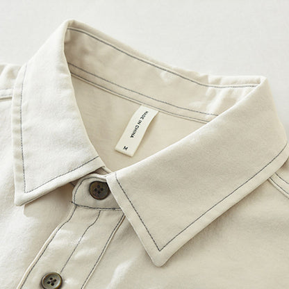 Buddha Stones Commute Buttons Long Sleeve Plain Shirt Men Clothing With Pocket